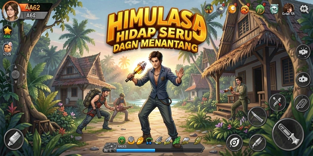 Screenshot gameplay AA62 menunjukkan aktivitas seru dalam simulasi kehidupan.