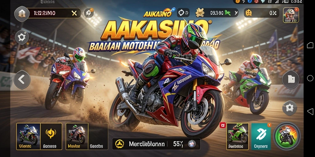 Tampilan seru dari gameplay balapan motor AAKASINO.