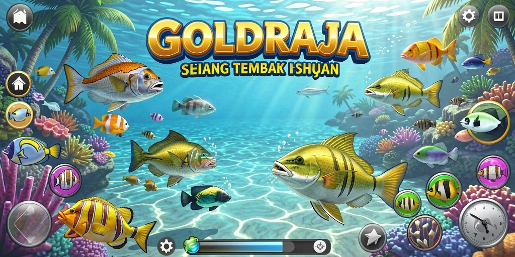 Screenshot utama dari gameplay Tembak Ikan GOLDRAJA yang seru.