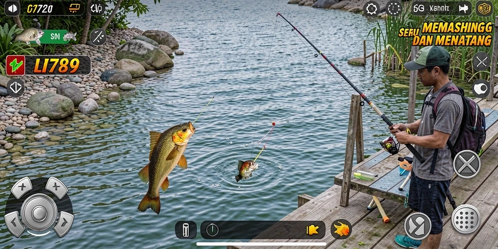 Tampilan gameplay LI789 yang menunjukkan aksi memancing yang mendebarkan.