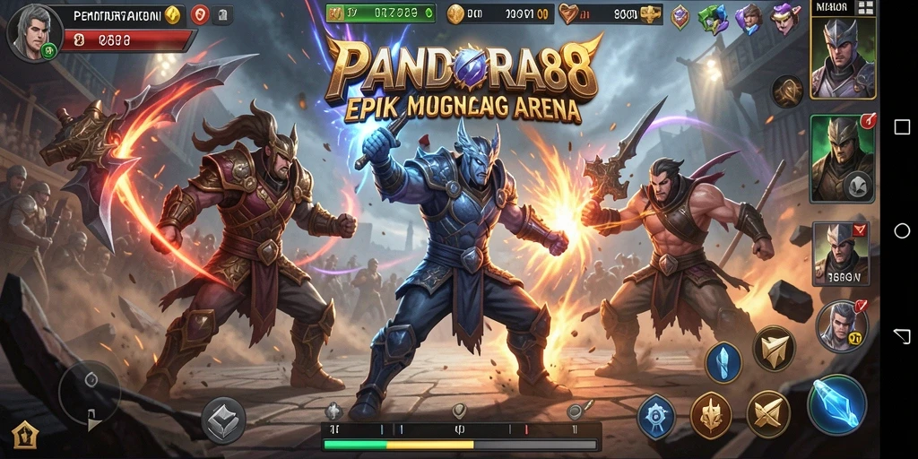 Screenshot utama PANDORA88 menampilkan pertarungan seru di arena.